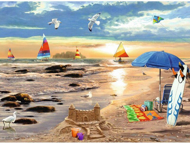 FIYO Diamond Painting Sommer Motiv als handgefertigtes Strass-Kreuzstichbild in Beige und Multicolour, B/H: 20 x 30 cm - Bild 1