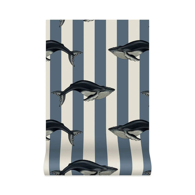 House of Hackney Tapete Baleana Denim in Blau mit Art Deco Streifenmuster - Bild 3