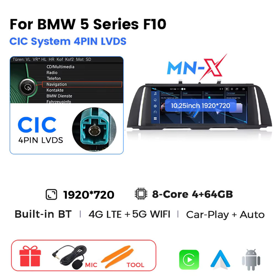 MEKEDE Android Auto Multimedia-Player für BMW 5er Serie F10 F11 (2011-2017) mit CIC NBT, Wireless CarPlay, 4G LTE, WIFI, GPS und DSP Audio in Schwarz - Bild 8