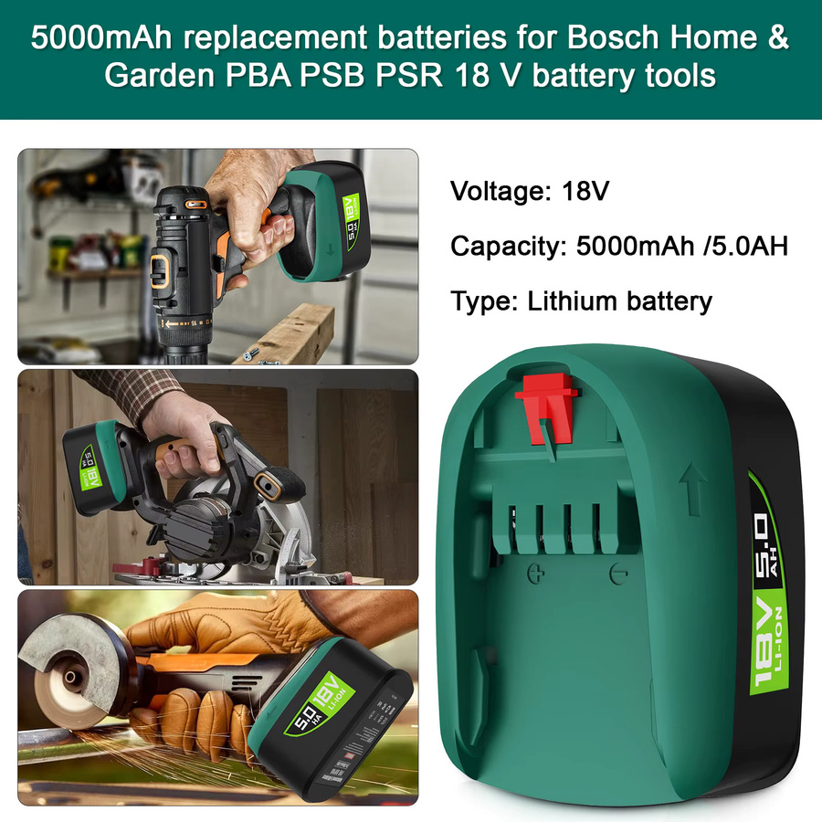Bosch Ersatzakku 5000mAh für PBA 18V Elektrowerkzeuge in Grün - Bild 2