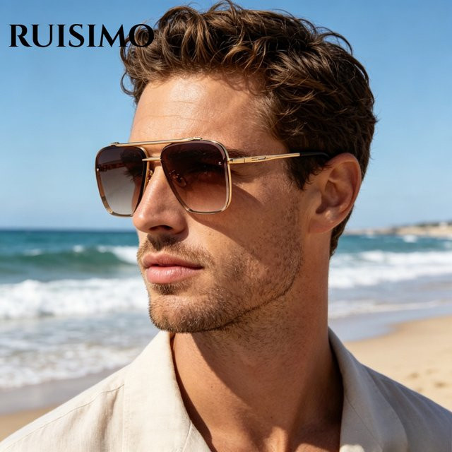 RUISIMO Aviator Sonnenbrille, Metall, Vollrand, Gold, Unisex - Bild 1