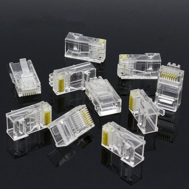 ELECAPITAL 100 Stück RJ45 CAT5 CAT5E Netzwerkstecker modular vergoldet transparent - Bild 1