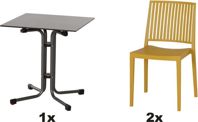 Siena Garden Gartenmöbel Set Lane 3-teilig mit 2 Stühlen und 1 runden Tisch in Mustard Yellow, Tisch Durchmesser: 65 cm - Bild 1