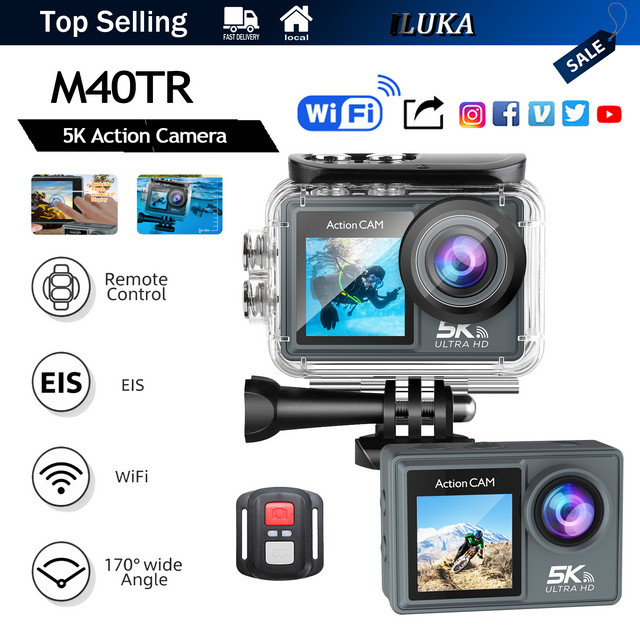 ILUKA M40TR Action Kamera mit Doppelbildschirm, 5K 30FPS, 4K 60FPS, 50MP Foto, EIS Stabilisierung, 30M Wasserdicht, WiFi und 128GB TF Karte, Farbe: Grau - Bild 1