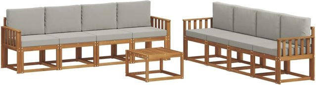 vidaXL Outdoor-Sofagarnitur aus Akazienholz mit 9-teiligem Set und Kissen in Braun und Grau - Bild 1