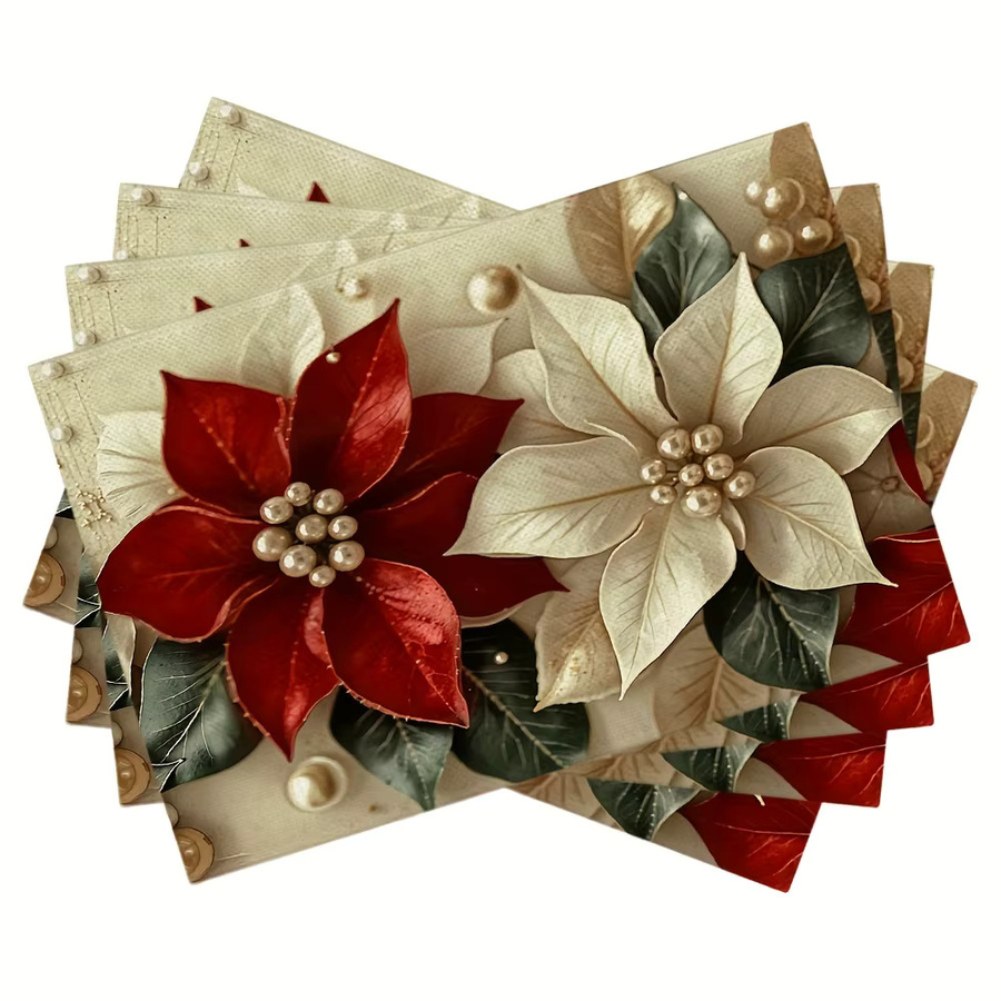 VIKAMA Luxus Tischmatte mit Perlen und Blumenmuster in Rot, waschbar - Bild 5