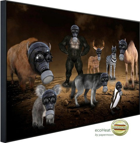 papermoon EcoHeat Infrarotheizung mit App-Steuerung und Überhitzungsschutz, Design Gasmasken Tiere, bunt, Matt-Effekt - Bild 1