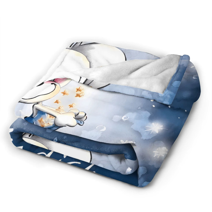 Weiche Flanell-Tagesdecke mit Diddl Cartoon-Motiv in Blau für Sofa und Bett - Bild 4
