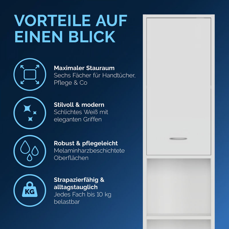 CASARIA Badezimmerhochschrank Neapel in Weiß mit Schranktüren und Regalfächern, H x B x T: 180 x 30 x 30 cm - Bild 5