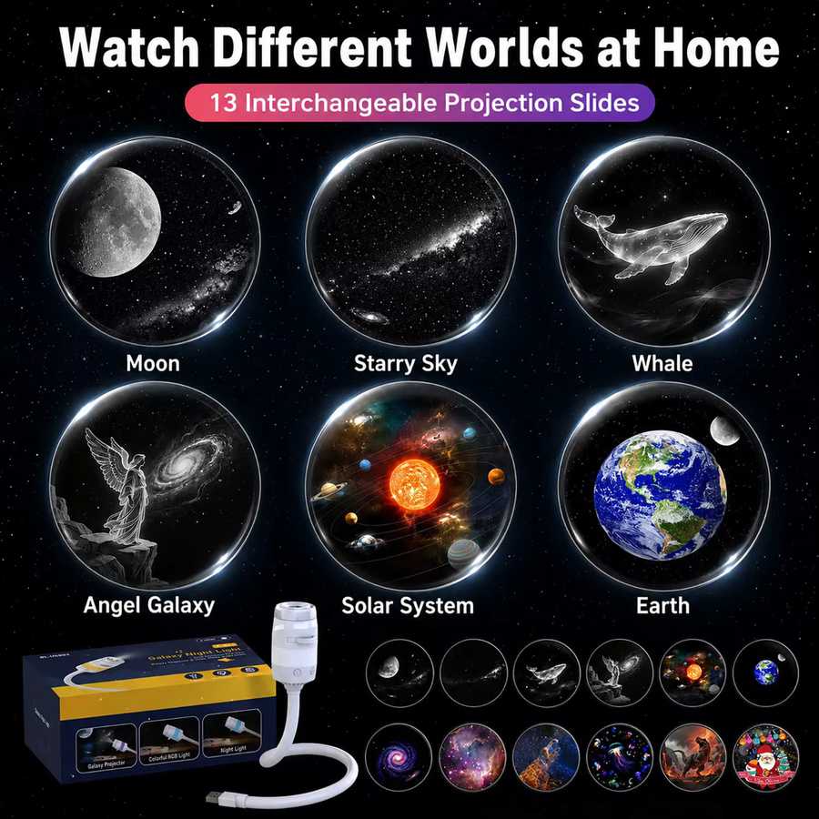 AUSYLE Galaxy-Projektor LED USB Nachtlicht mit 13 Projektionsmustern in Weiß - Bild 3