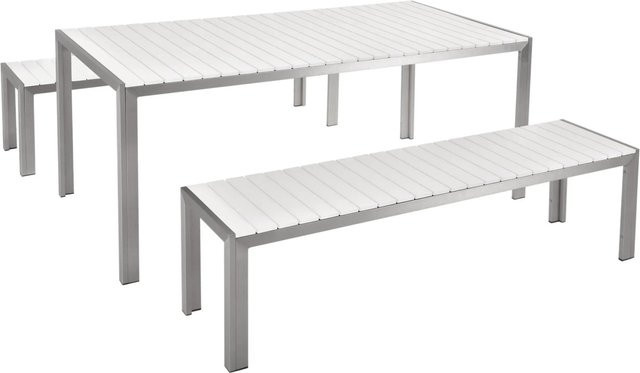 Beliani Gartentisch Set NARDO in Weiss und Silber aus pulverbeschichtetem Aluminium, B/T/H: 180 x 90 x 75 cm - Bild 1