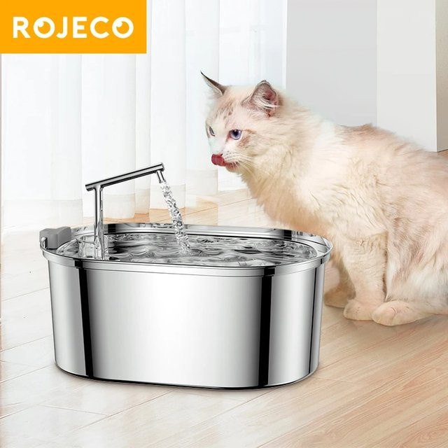 Rojeco Edelstahl Trinkbrunnen für Katzen und Hunde in Silber, automatischer Wasserspender für Haustiere - Bild 1