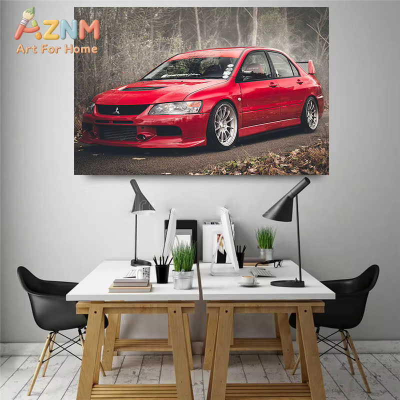 AZNM Wandkunstdruck Mitsubishi Lancer Evolution Rastar in Rot als ungerahmtes Leinwandposter - Bild 3