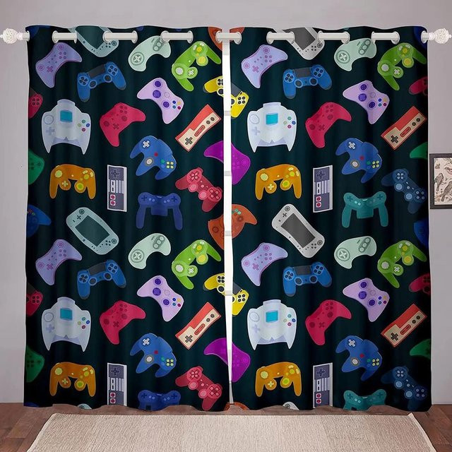 Yiran Furniture Gaming Vorhänge für das Jugendzimmer, 2er-Set, Mehrfarbig, B: 75 cm, H: 166 cm - Bild 1