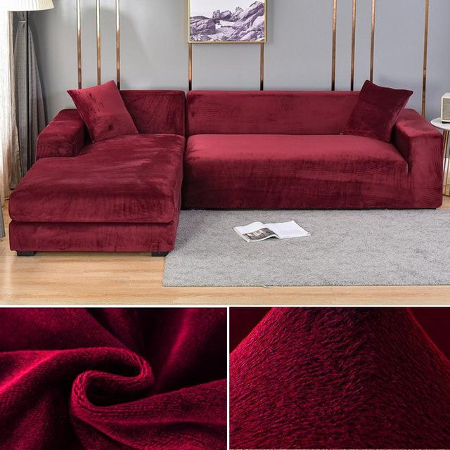 Elastischer Samt-Sofabezug von Your Warm Home in Rot für 3-Sitzer Ecksofas, L-förmig, pflegeleicht und rutschfest - Bild 1