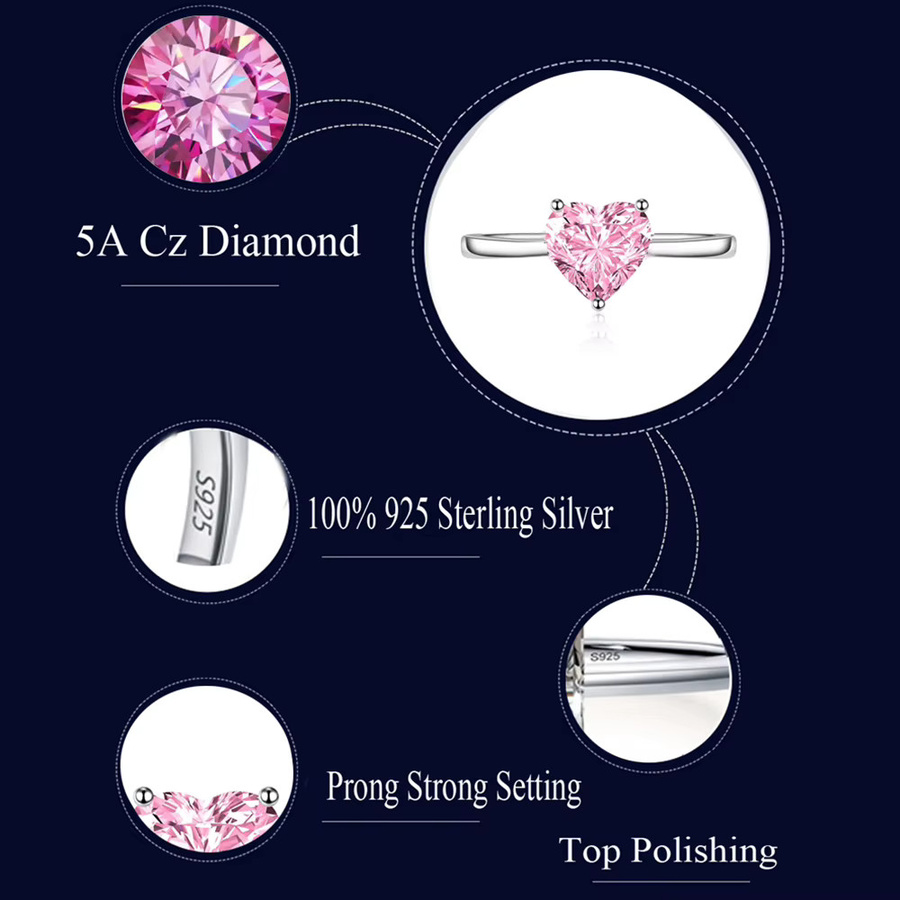 CWWZircons Ehering, 925 Silber, Rosa Zirkonia, Damen - Bild 4