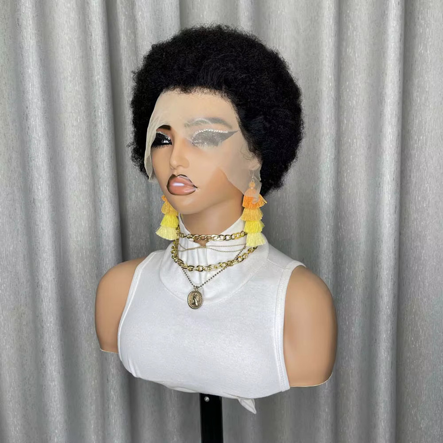 OYM HAIR Pixie Cut Perücke, 13x4 Lace Front, Echthaar, Jerry Curly, Schwarz, Damen - Bild 2
