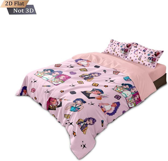3-teiliges Bettwäsche-Set K-Pop Dämonenjäger mit kernloser Daunendecke und Bettbezug, weiche Schlafzimmer Dekoration, maschinenwaschbar, B/T/H: 135 x 200 cm - Bild 1
