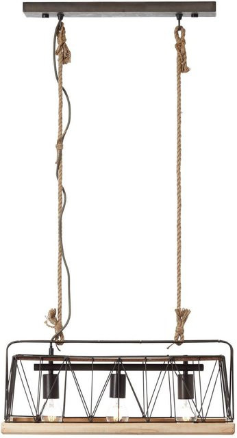 Brilliant Narcy Pendelleuchte 3-flammig in Burned Steel und Holz mit E27 Fassung - Bild 1