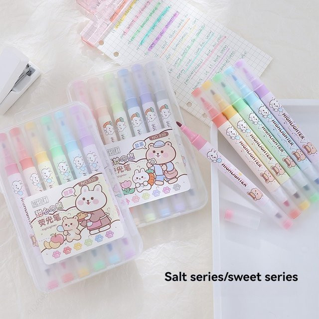 Kissbuty Highlighter Set mit Doppelspitze in Pastellfarben, 6 Stück Mehrfarbig - Bild 1