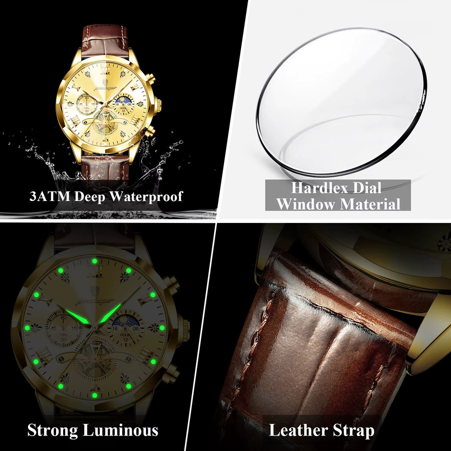 POEDAGAR Armbanduhr Chronograph, Quarz, Leder, Herren - Bild 4