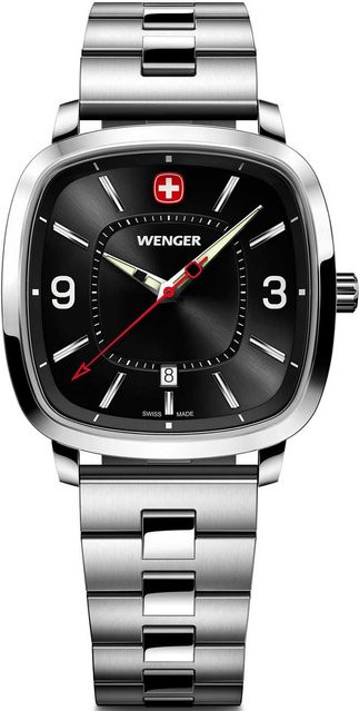 Wenger Herrenuhr, Quarz, Edelstahl, Schwarz, 37 mm, 5 ATM - Bild 1