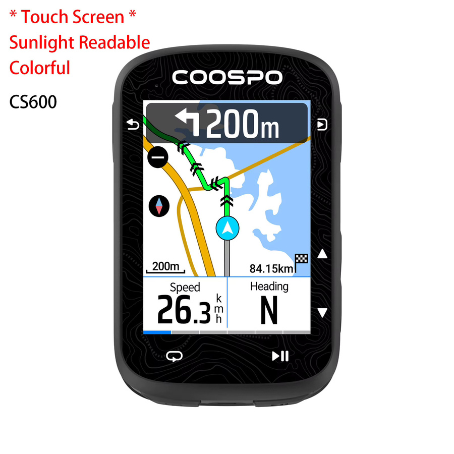 COOSPO CS600 Fahrradcomputer mit 2,4 Zoll Touchscreen, GPS-Kartennavigation, Bluetooth und ANT+, Schwarz - Bild 1