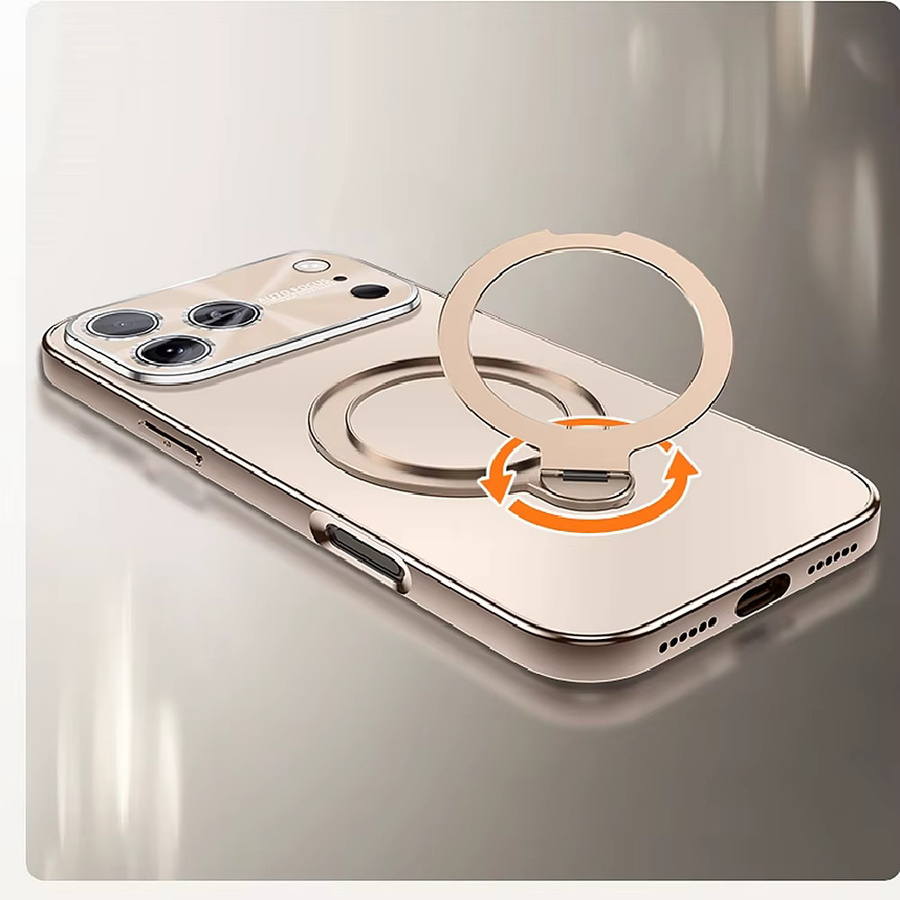 AIERHEBA MagSafe Magnetische Schutzhülle mit rotierendem Metallring Halterung für iPhone 17 Air 16 15 14 Pro Max in Orange und Gold matte Abdeckung - Bild 1