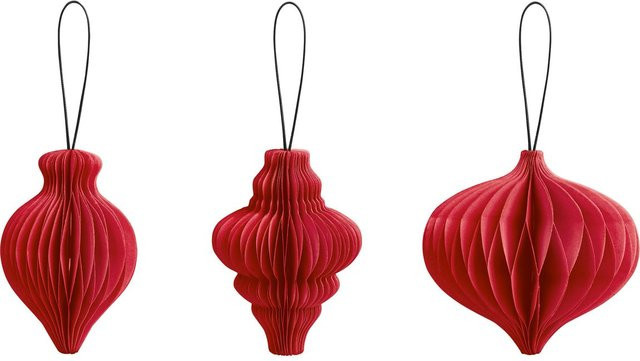Heyda Waben-Tropfen-Set als Tannenbaumschmuck aus Papier in Rot - Bild 1