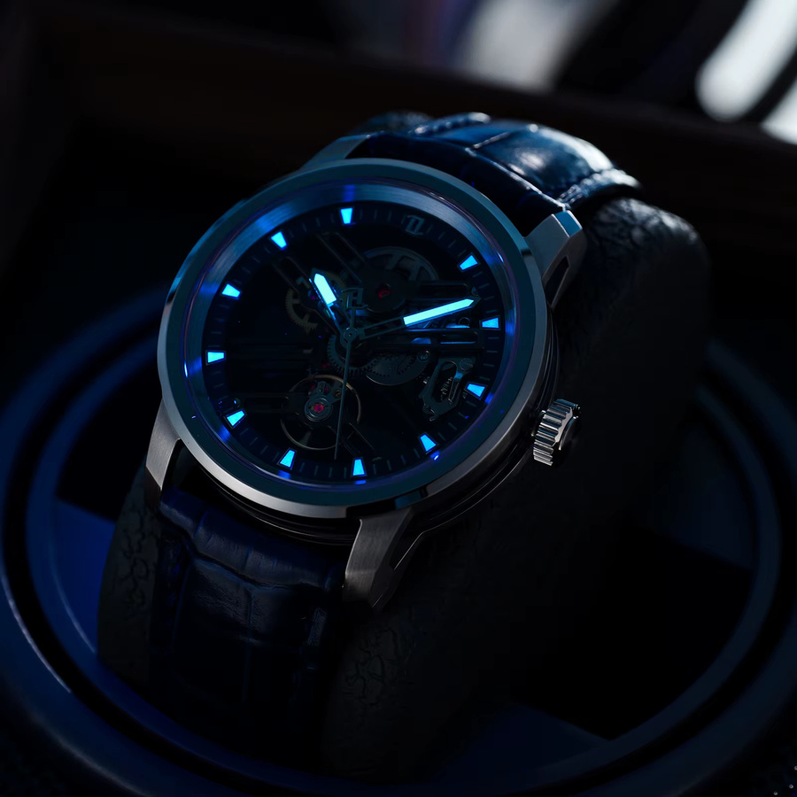 OBLVLO Armbanduhr Automatik, Edelstahl, Blau, Leder, Herren - Bild 3