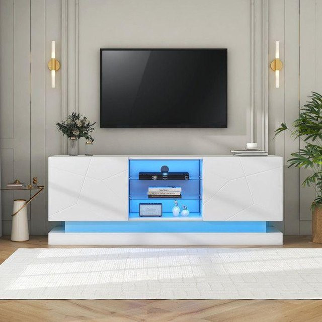 MUVOE TV-Möbel in Mattweiß mit modernem Design und verstellbaren Regalen für bis zu 70 Zoll, Breite: 160 cm - Bild 1