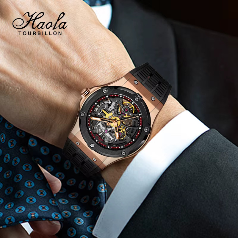 Haofa Armbanduhr Automatik, Skelett, Saphirglas, Edelstahl, Schwarz, Herren - Bild 3