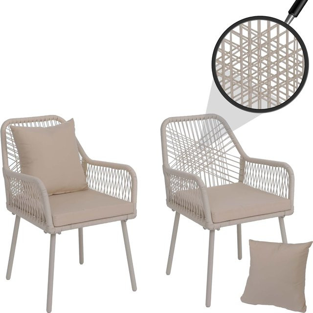 2er-Set Gartenstühle MCW-O12 aus Aluminium mit Seilgeflecht Rope in Creme inklusive Sitz- und Rückenpolstern - Bild 1