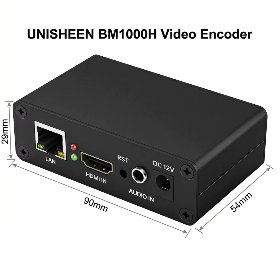 UNISHEEN BM1000H HD Live-Stream Video-Encoder in Schwarz mit HDMI zu IP Unterstützung für 1080p H.265 H.264 IPTV via SRT RTMP RTMPS UDP WebRTC Icecast RTSP Onvif - Bild 2