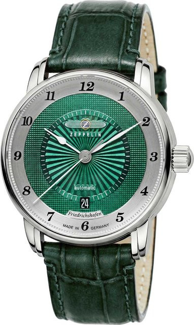 Zeppelin Herrenuhr Automatik, Edelstahl, 40 mm, Leder, Grün - Bild 1