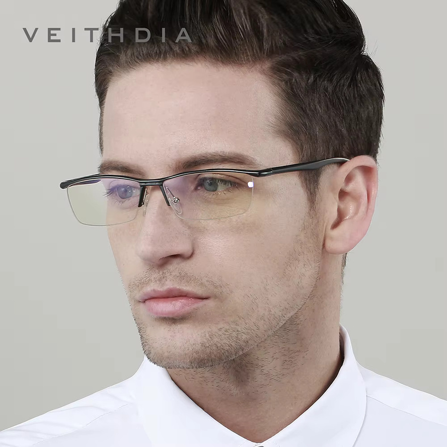 VEITHDIA 8761 Korrektionsbrille, Halbrand, rechteckig, Aluminium, schwarz, Unisex - Bild 2