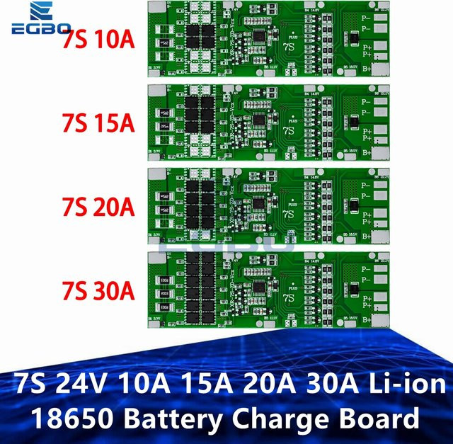 EGBO BMS 7S 24V Li-Ion Batterieladeplatine für 18650 Akkus mit Balance-Funktion und Schutzschaltung in Grün - Bild 1