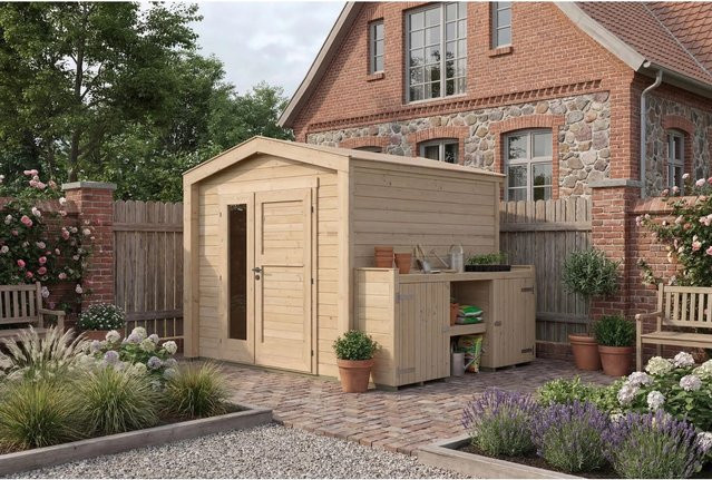 Weka Holz-Gartenhaus Killarney mit Satteldach in Natur Braun, B: 307 cm, T: 263 cm, H: 241 cm - Bild 1