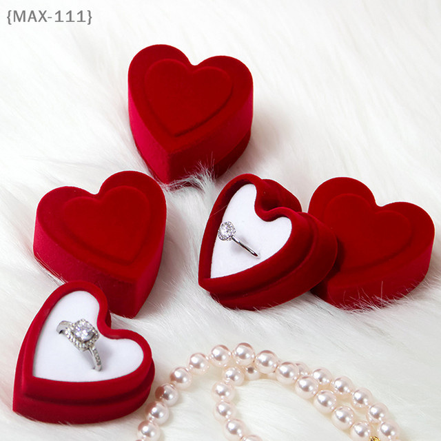 Herzförmige Ringbox aus rotem Samt für Schmuck, ideal für Hochzeit, Verlobung und Jubiläum (F2-MAX111) - Bild 1