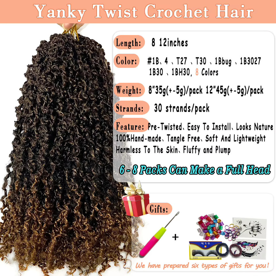 BEWILL Yanky Twist Crochet Braids, synthetisches Haar, 8-12 Zoll - Bild 2