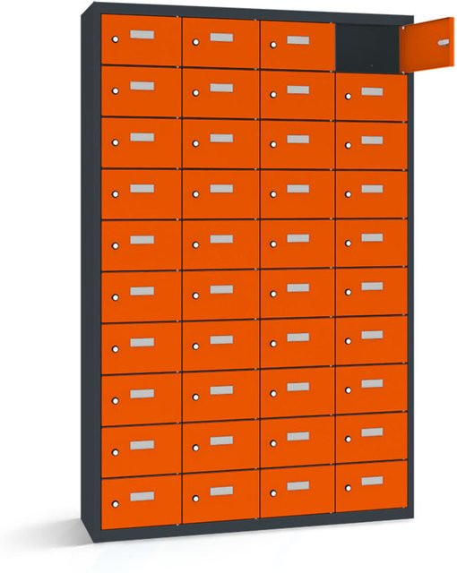 rotstahl Wertfachschrank mit 40 Fächern in Orange und anthrazitgrauem Korpus, B/T/H: 115 x 50 x 180 cm - Bild 1