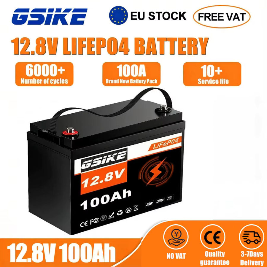 GSIKE LiFePO4 Batterie 100Ah in Schwarz für Wohnmobile, Golfcarts und Solarenergiespeicher mit BMS - Bild 1