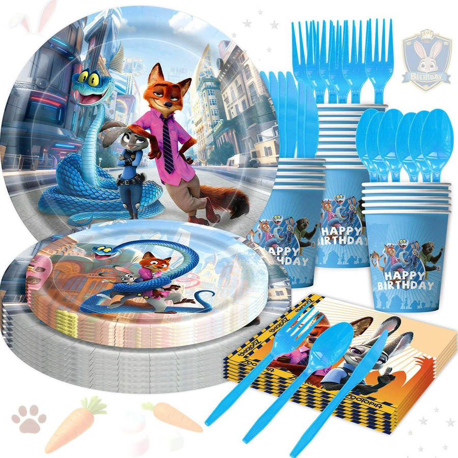 KIDSW Zootopia Partyzubehör Set für Kinder in Mehrfarbig mit Banner, Papptellern, Pappbechern, Servietten und Tischdecke - Bild 4