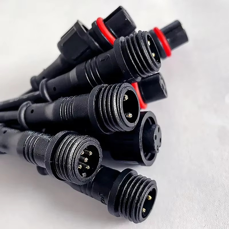 M12 IP65 Wasserdichte Kabelstecker Set für LED Streifen mit 2 3 4 oder 5 Pin als männliche und weibliche Ausführung in Schwarz, Länge: 20 cm - Bild 5
