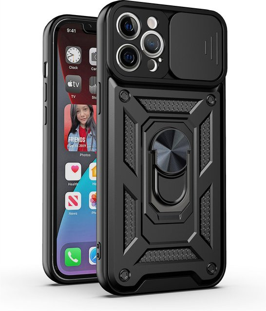 Stoßfeste iPhone 12 Pro Max Schutzhülle mit Kamera-Objektivschutz und magnetischer Auto-Halterung in Schwarz - Bild 1