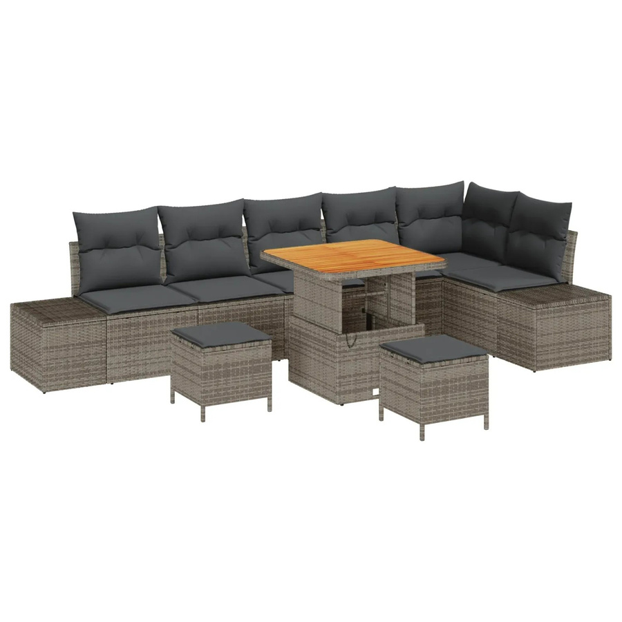 vidaXL Garten-Sofa-Set 9-tlg. aus Poly-Rattan mit Kissen in Grau - Bild 2