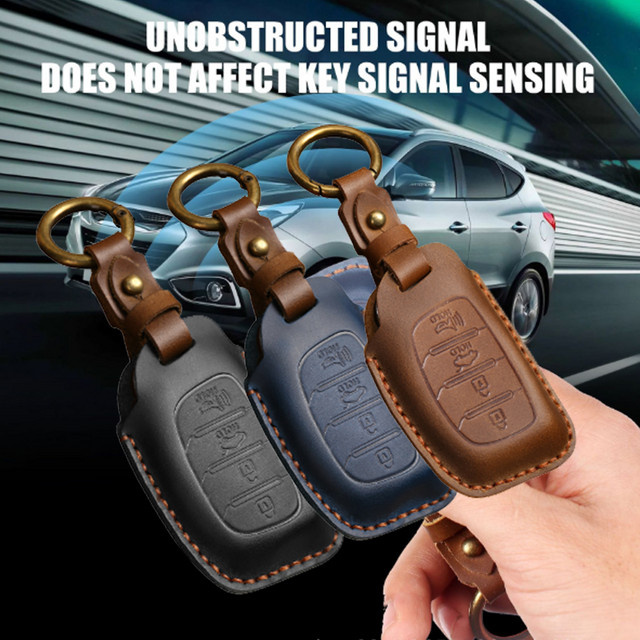 ICAR Autoschlüssel Etui aus Leder für Hyundai ix25 ix35 ix45 Tucson Sonate Rena Creta Verna Solaris Mistra Elantra Akzent mit 3 oder 4 Tasten - Bild 1
