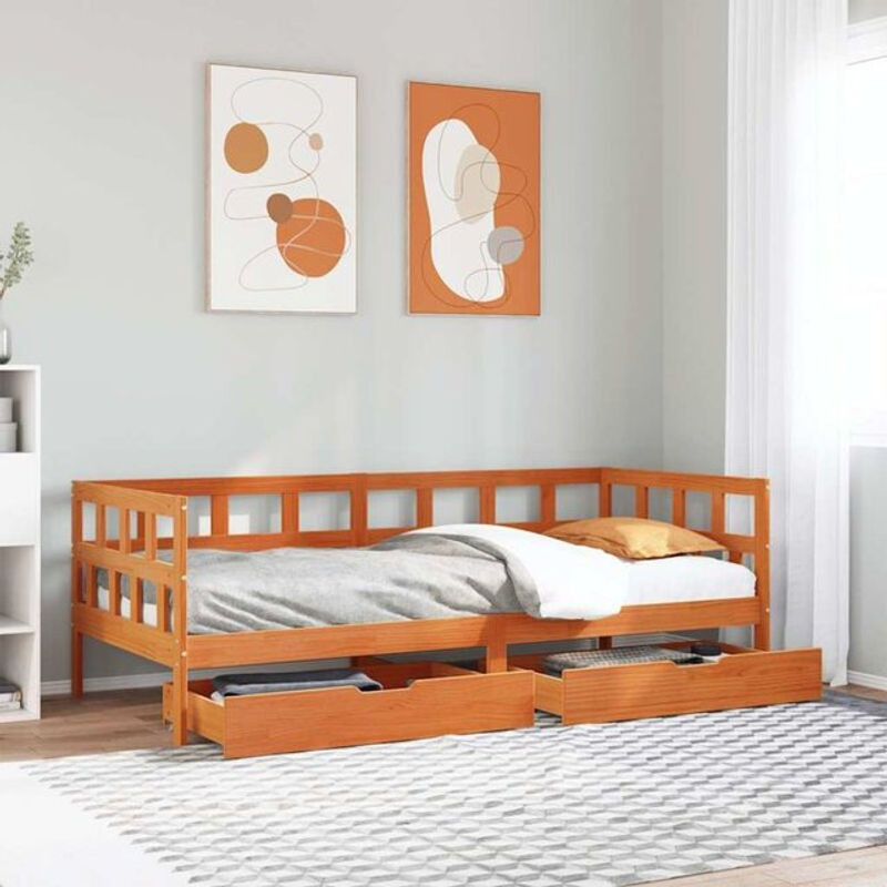 vidaxl Tagesbett aus Massivholz Kiefer mit Schubladen in Braun im Landhausstil B: 80 cm, L: 200 cm - Bild 1