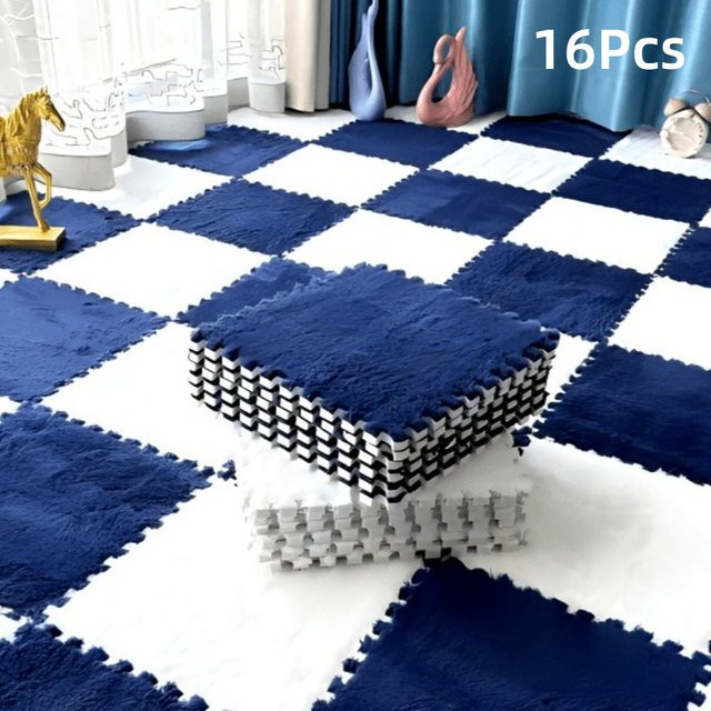 DHDH 16-teiliges Baby-Spielmatten-Set aus EVA-Schaum, rutschfeste ineinandergreifende Spielmatte in Weiß und Blau für Kinderzimmer und Schlafzimmer - Bild 1
