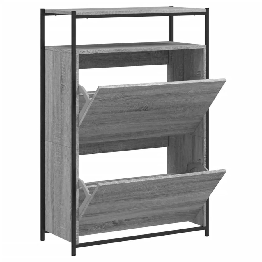 vidaXL Schuhschrank Grau Sonoma, moderner Wandmontage-Schuhschrank mit Türen und Regalfächern, B/T/H: 75 x 34 x 112 cm - Bild 2
